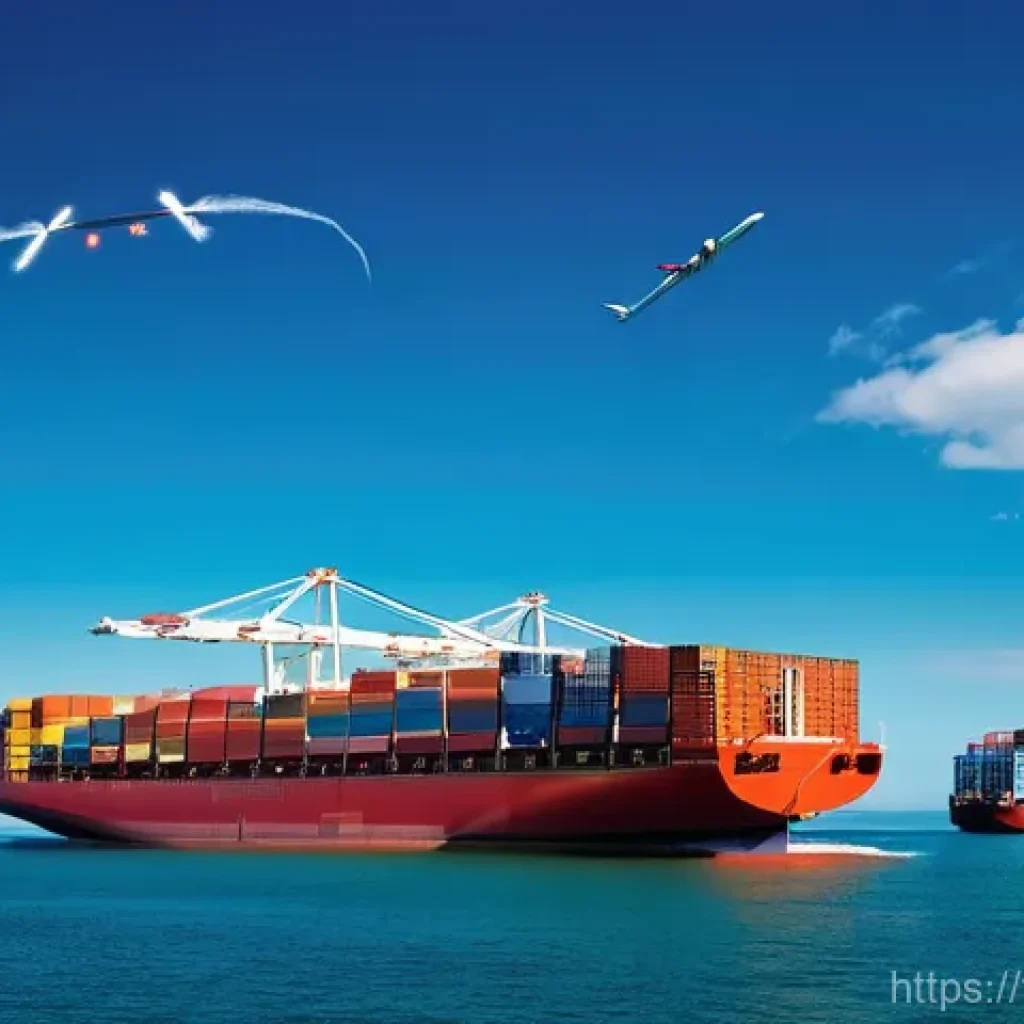 국제물류 실무 기본 개념 이해하기 - **Prompt:** A vibrant, panoramic view of a global logistics network. In the foreground, a large cont...