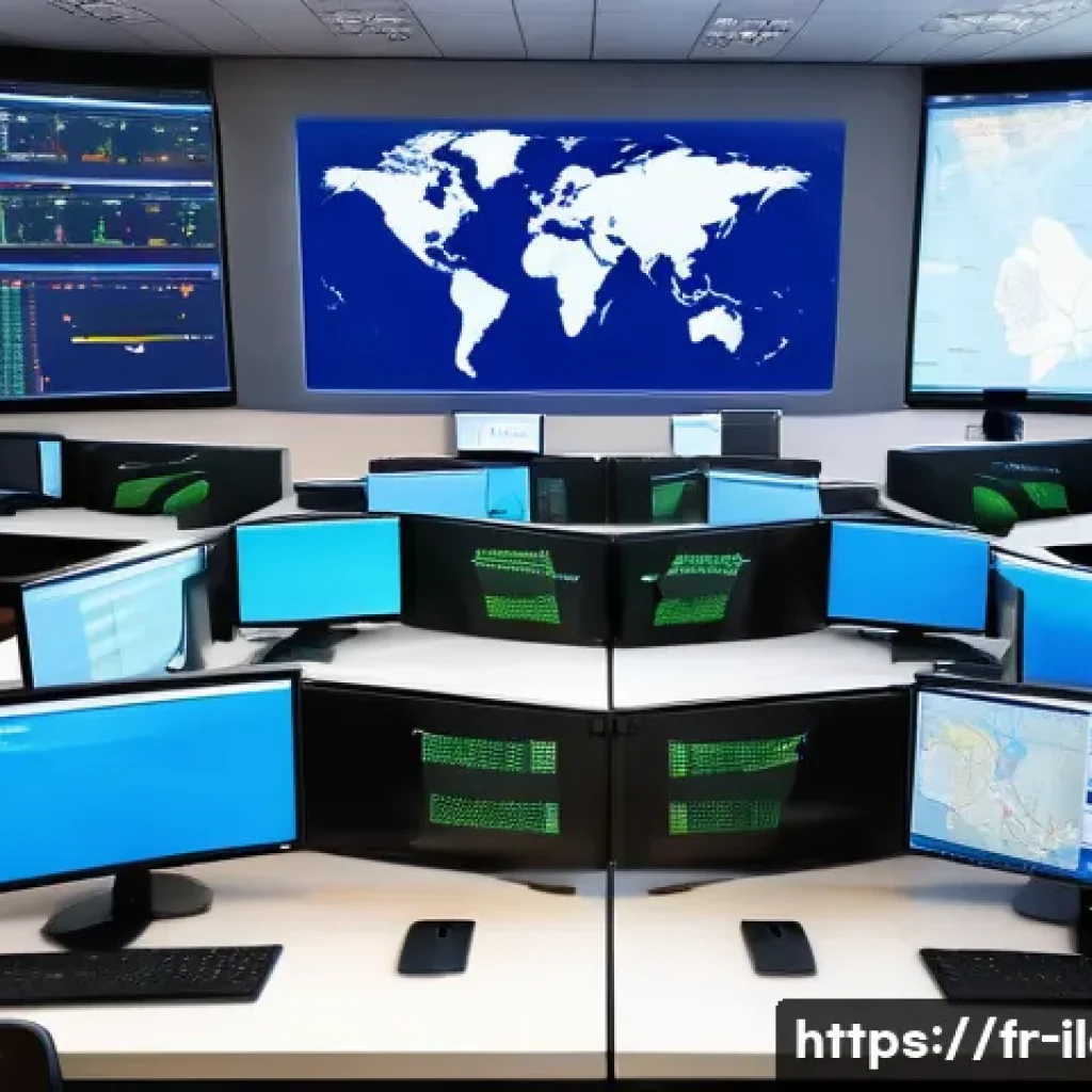 국제물류사 실기시험 준비 팁 - A detailed and realistic illustration of an international logistics control room in France, showing ...
