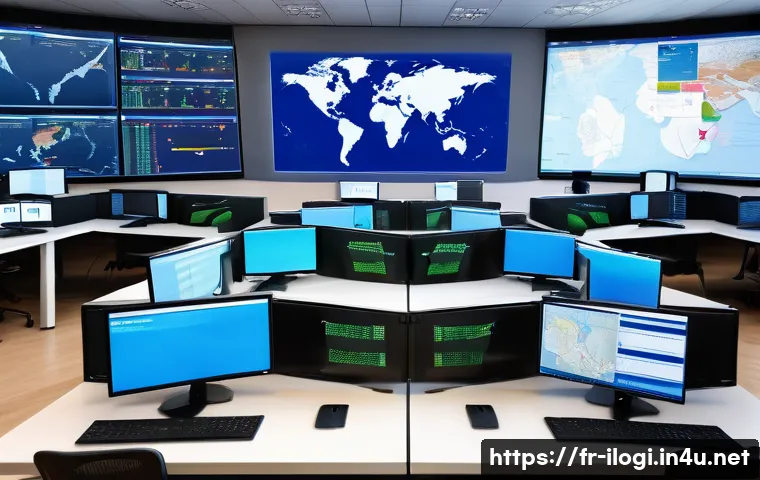 국제물류사 실기시험 준비 팁 - A detailed and realistic illustration of an international logistics control room in France, showing ...