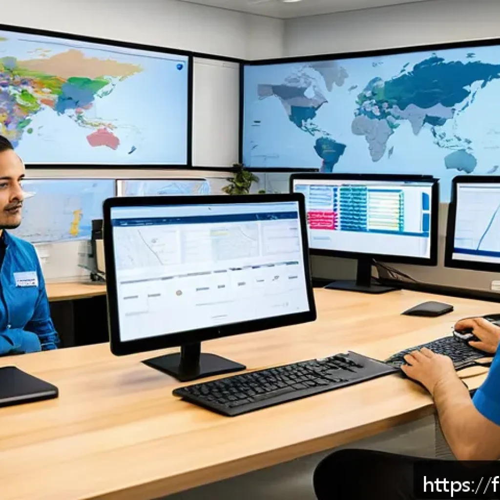국제물류에서 필요한 영어 표현과 용어 - A professional international logistics office scene showing a diverse team of freight forwarders, cu...