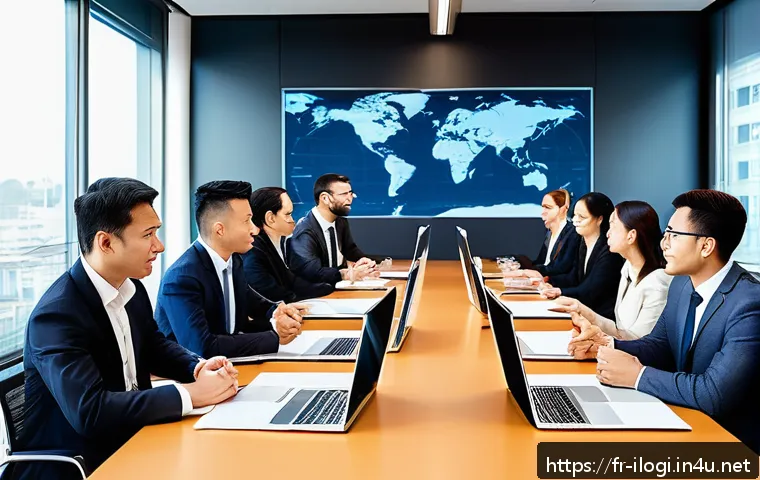 국제물류사에게 유용한 협상 사례 - A professional international logistics negotiation scene set in a modern office, featuring diverse b...